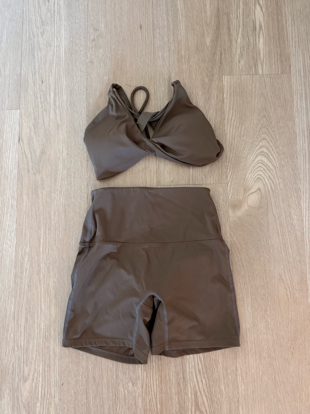 Women’s Brown Workout Set - Slip-On Top and High-Waist Bottom